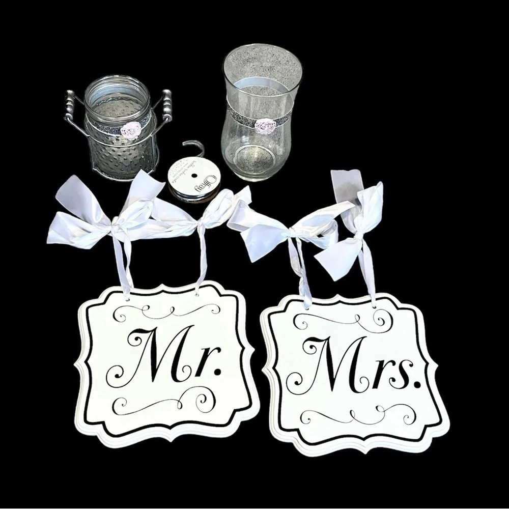 Mr. & Mrs. Wooden Chair Signs for Wedding Reception or Party - White Black